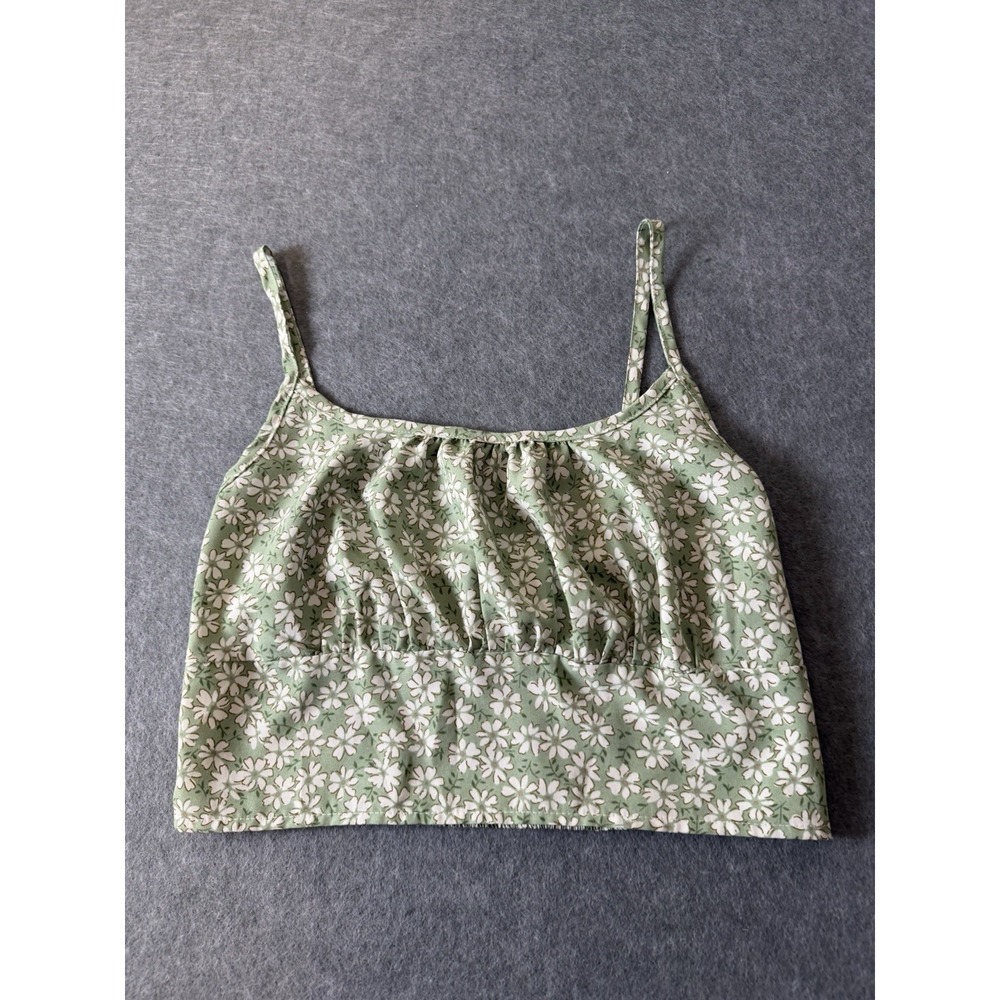 Babydoll Coquette CottageCore M Crop Top Floral Spaghetti Strap Smocked back top
